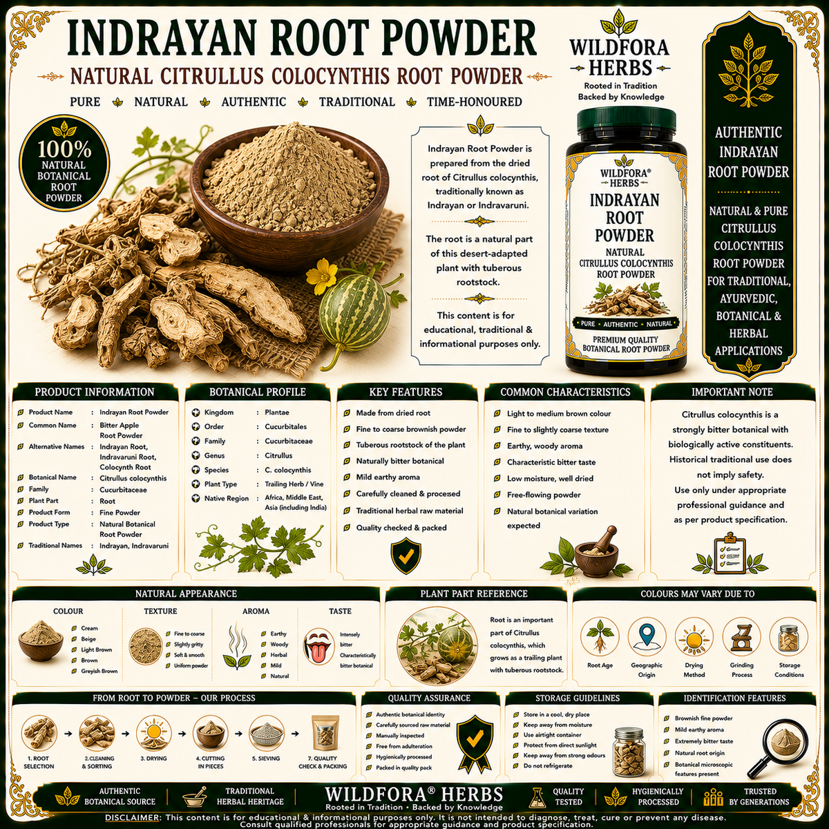 Indrayan Root Powder Citrullus Colocynthis | Bitter Apple Herbal Powder