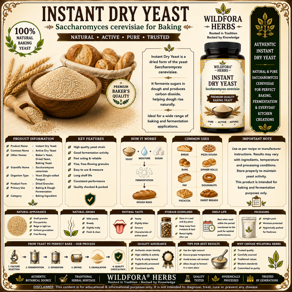 Instant Dry Yeast Active Dry Yeast Saccharomyces Cerevisiae Whole for Baking