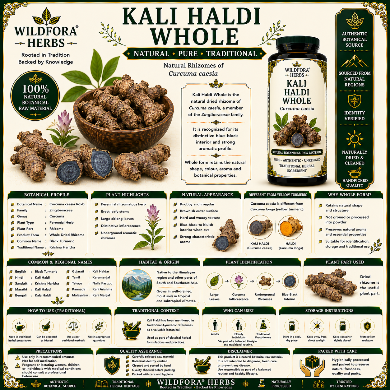 Kali Haldi Whole Curcuma Caesia Natural Black Turmeric Root