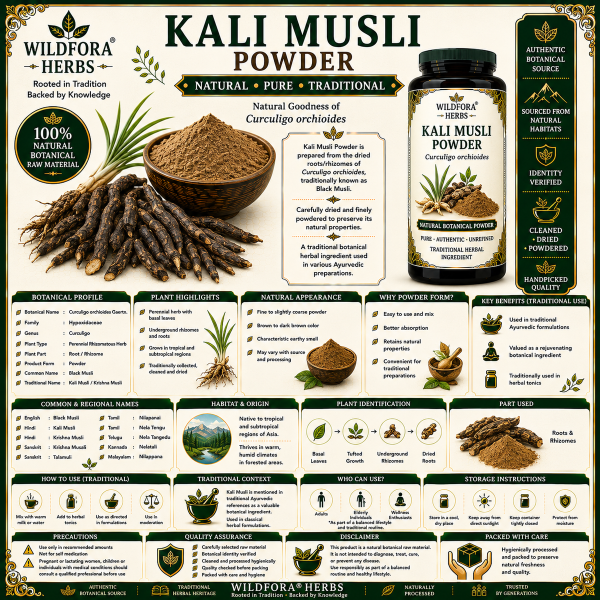 Kali Musli Powder Curculigo Orchioides | Black Musli Herbal Powder