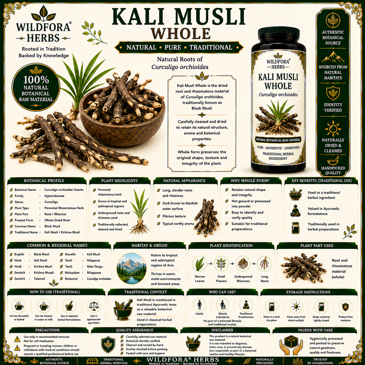Kali Musli Whole Curculigo Orchioides Natural Black Musli Root