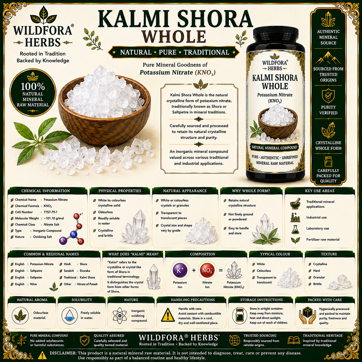 Kalmi Shora Whole Potassium Nitrate Natural Mineral Compound