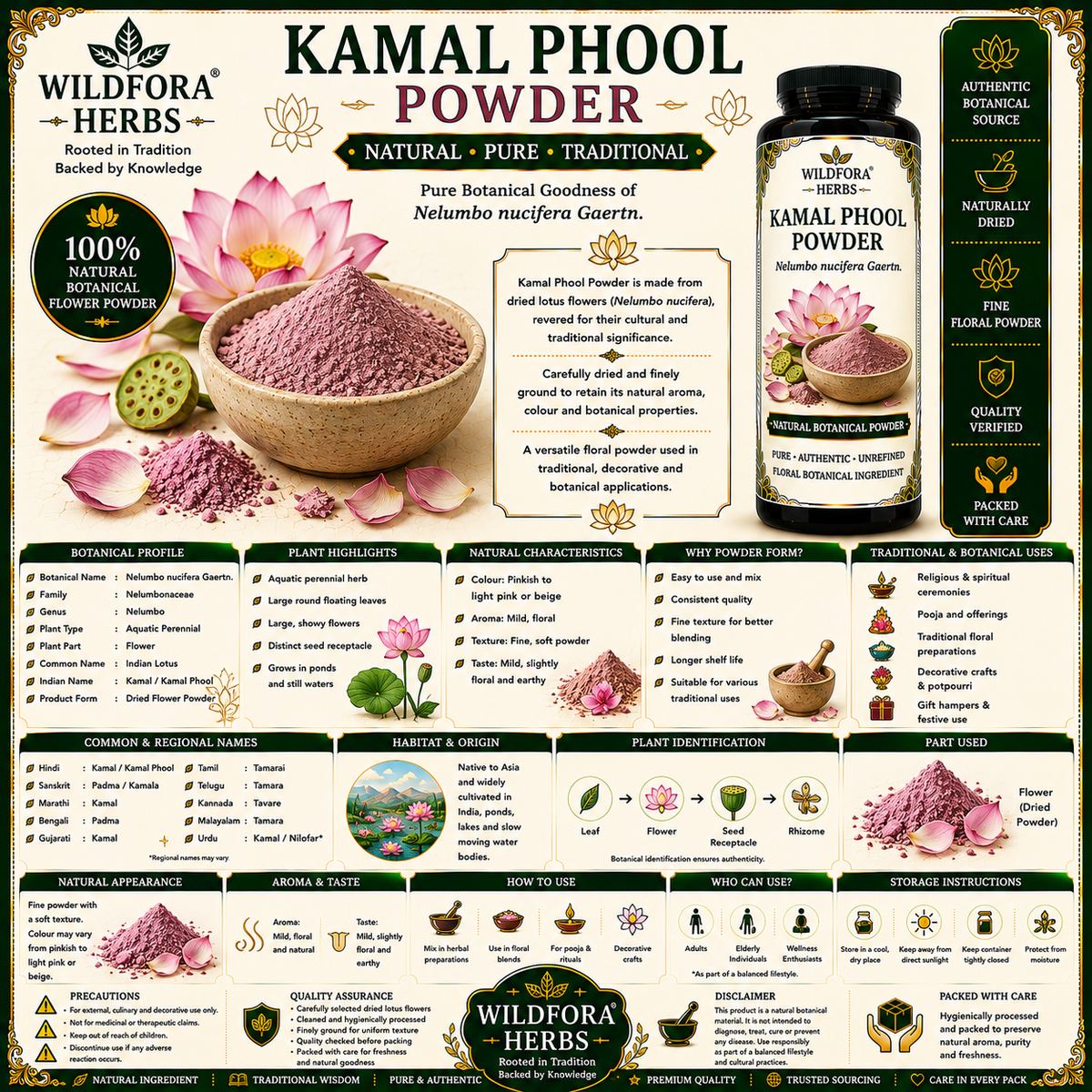 Kamal Phool Powder Nelumbo Nucifera | Dried Lotus Flower Powder
