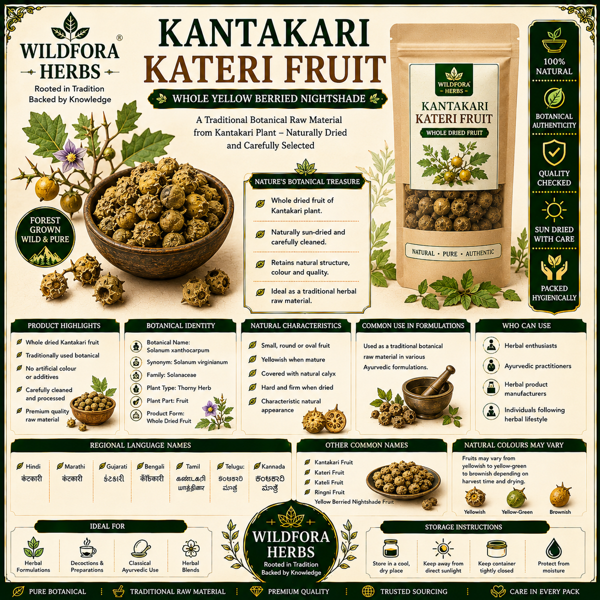 Kantkari Kateri Fruit Yellow Berried Nightshade Whole Herbal Product