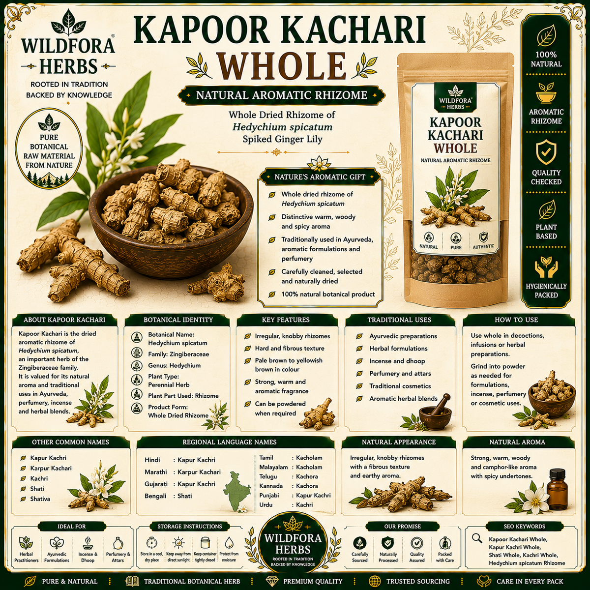 Kapoor Kachari Whole Hedychium Spicatum Whole Natural Herbal Root