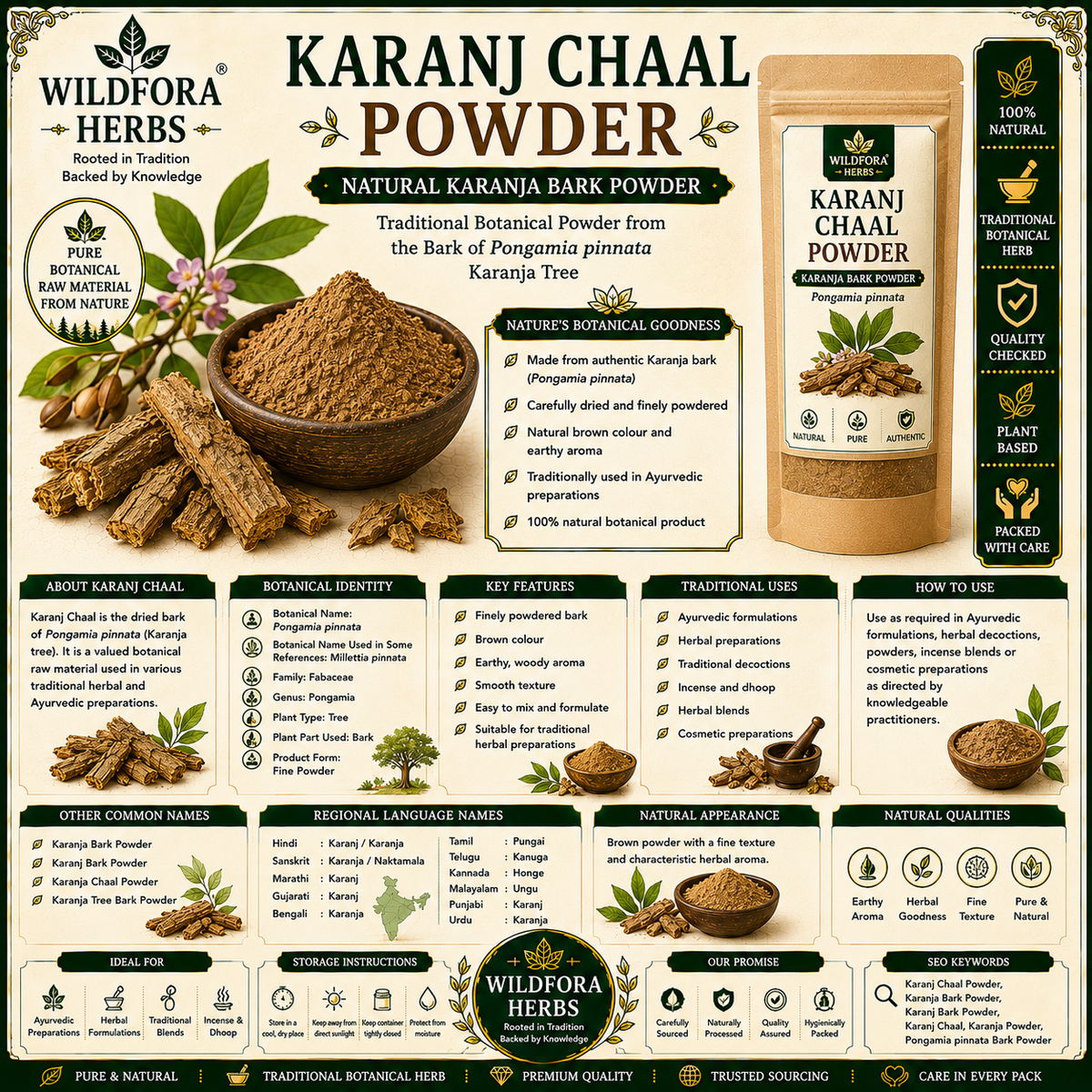Karanj Chaal Bark Powder Pongamia Pinnata | Karanja Chaal Powder