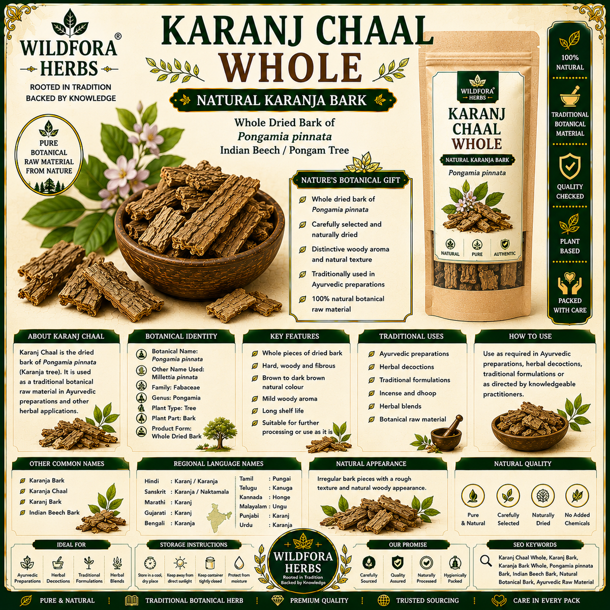 Karanj Chaal Pongamia Pinnata Bark Whole Natural Herbal Product