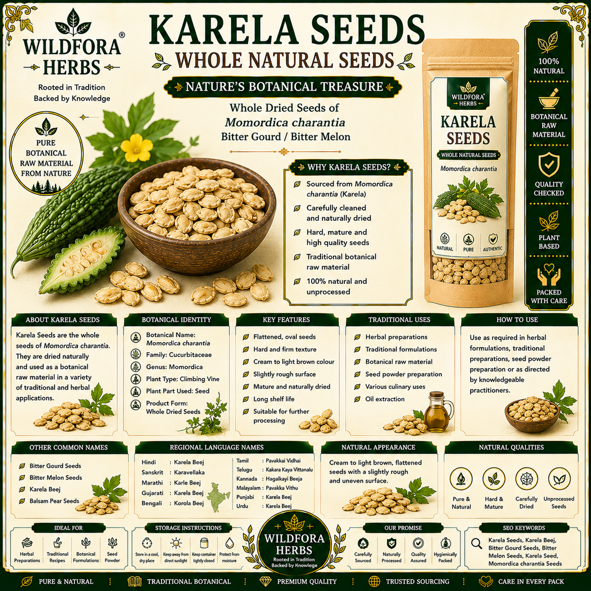 Karela Seeds Momordica Charantia Whole Bitter Gourd Natural Herbal Seeds