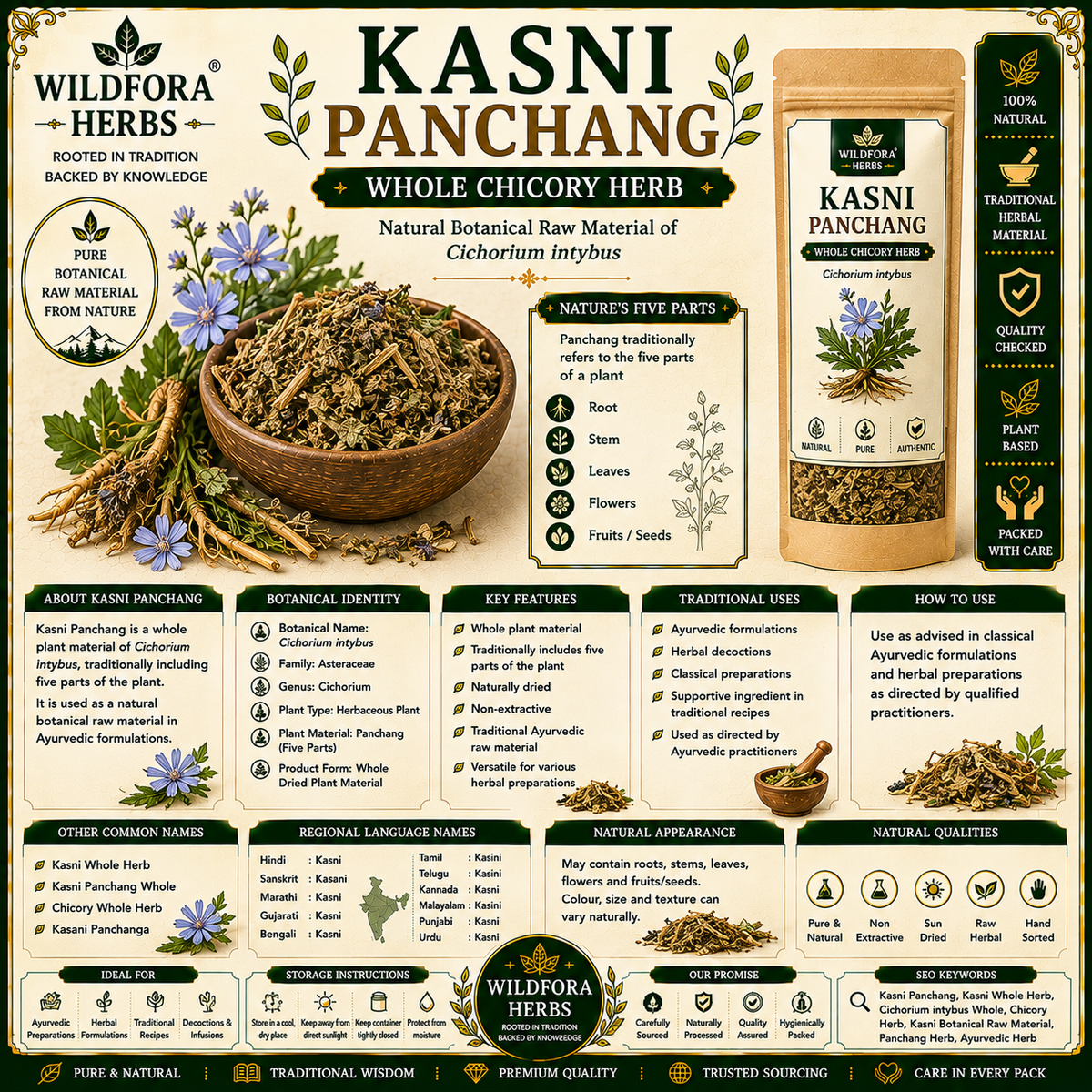 Kasni Panchang Cichorium Intybus Whole Chicory Herb Natural Raw Product