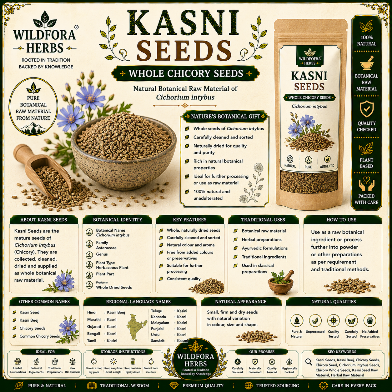 Kasni Seeds Cichorium Intybus Whole Chicory Seeds Natural Herbal Product