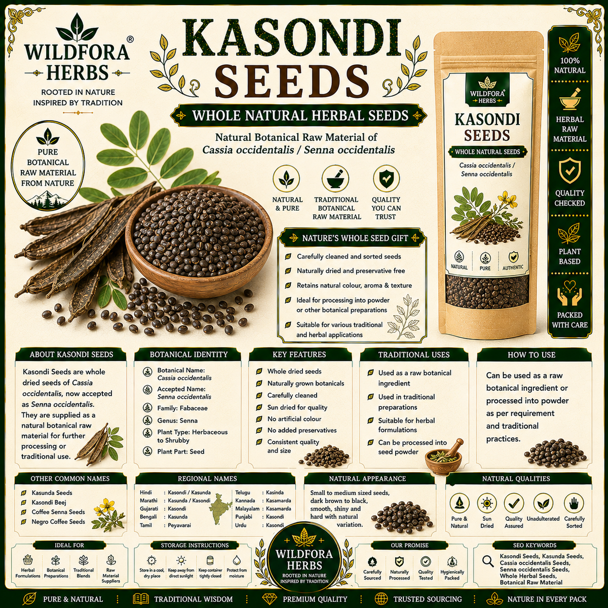 Kasondi Seeds Cassia Occidentalis Whole Natural Herbal Seeds