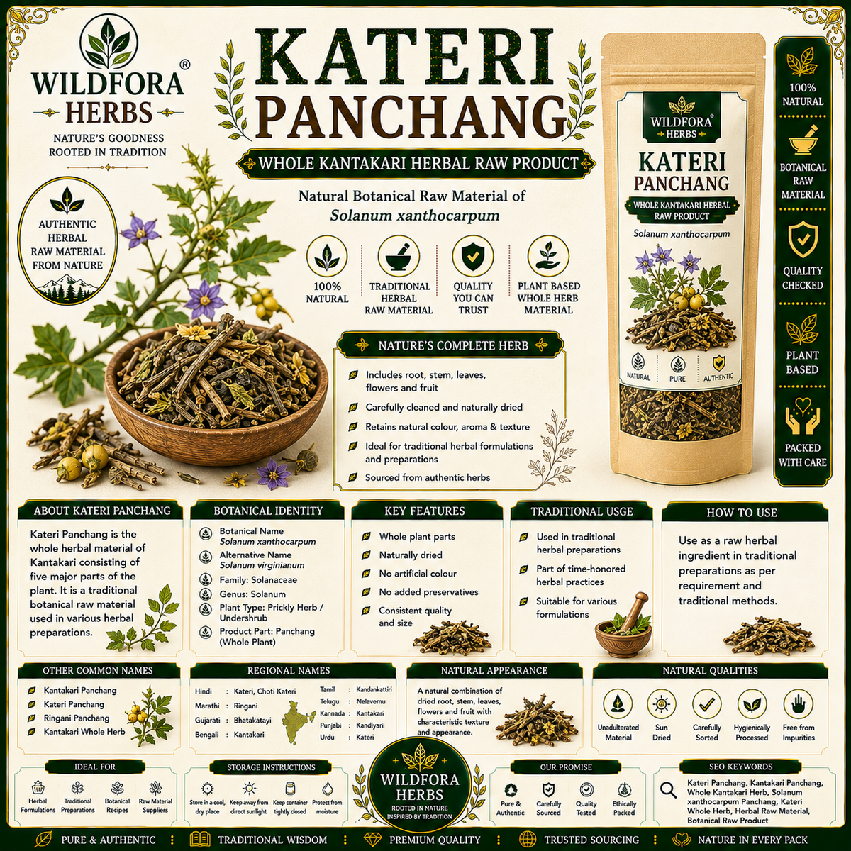 Kateri Panchang Solanum Xanthocarpum Whole Kantakari Herbal Raw Product