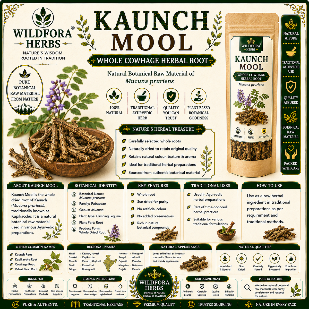Kaunch Mool Mucuna pruriens Whole | Cowhage Herbal Root