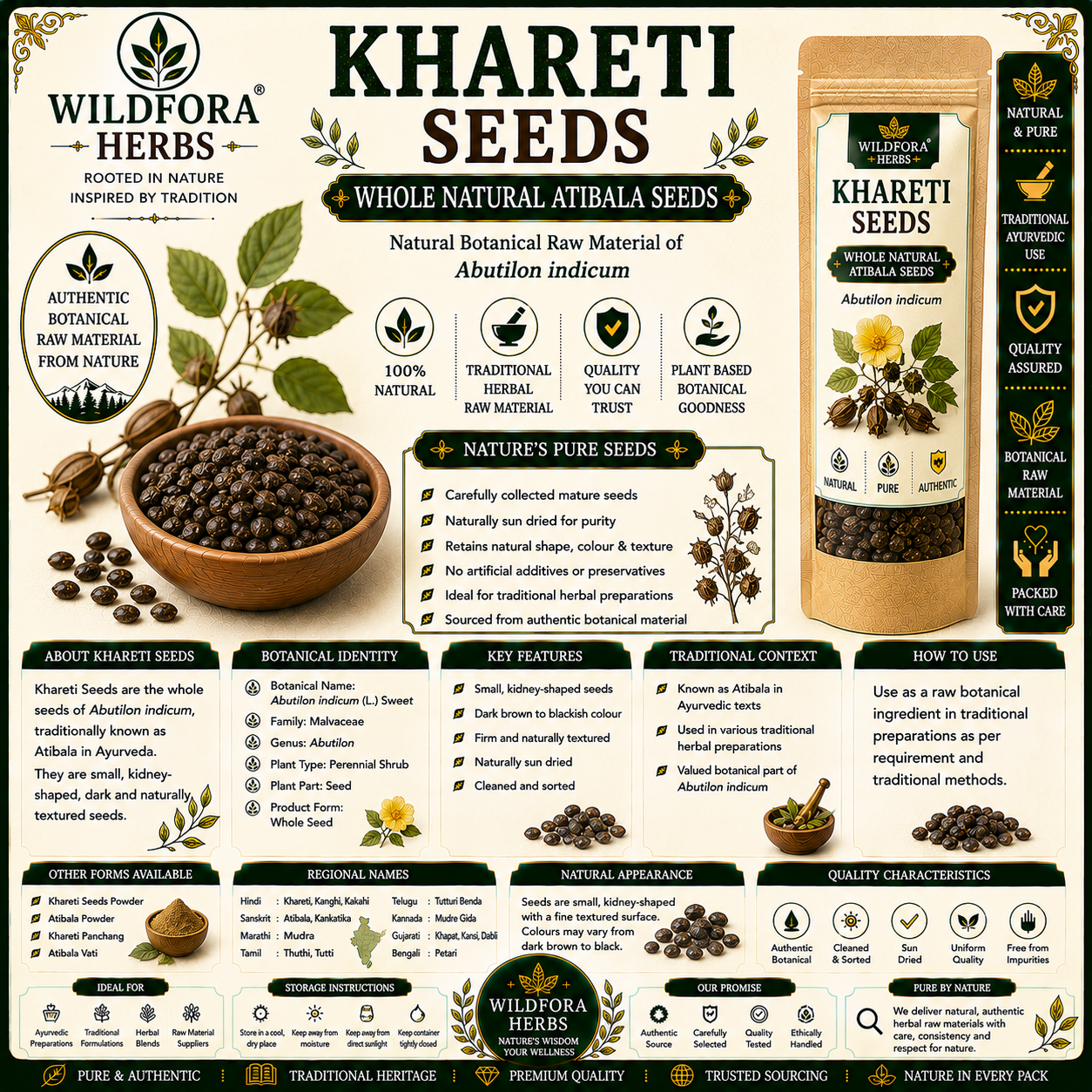 Khareti Seeds Abutilon Indicum Whole Atibala Herbal Seeds