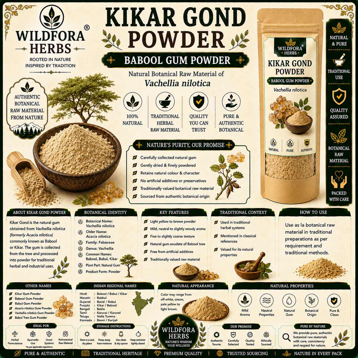 Kikar Gond Powder Vachellia Nilotica | Babool Gum Powder