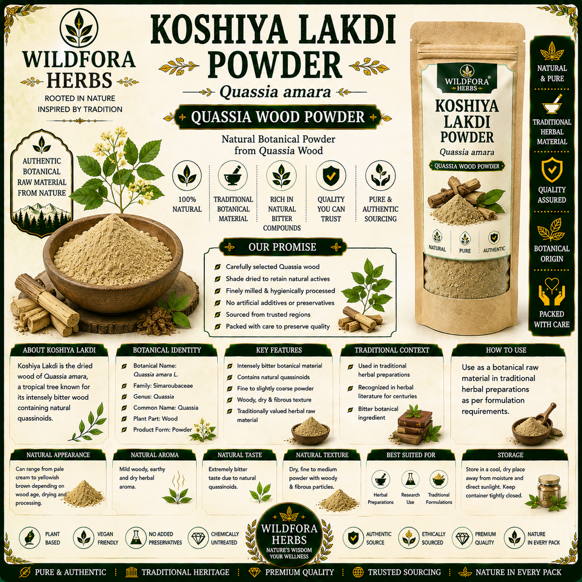 Koshiya Lakdi Powder Quassia Amara | Quassia Wood Powder