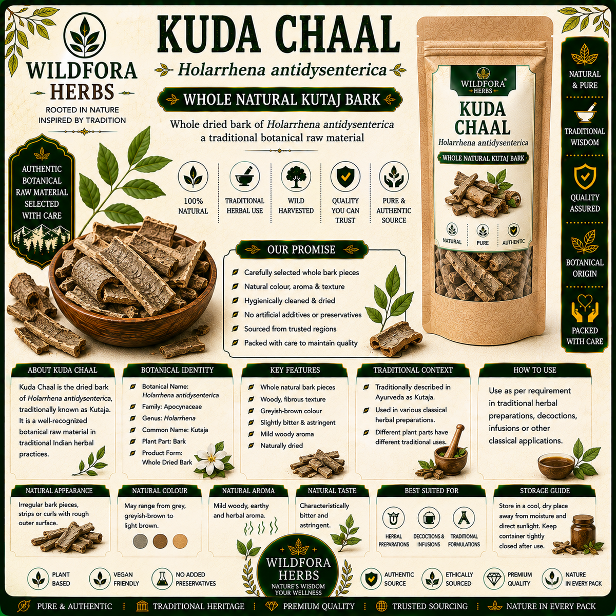 Kuda Chaal Holarrhena Antidysenterica Bark Whole Natural Kutaj Herbal Product