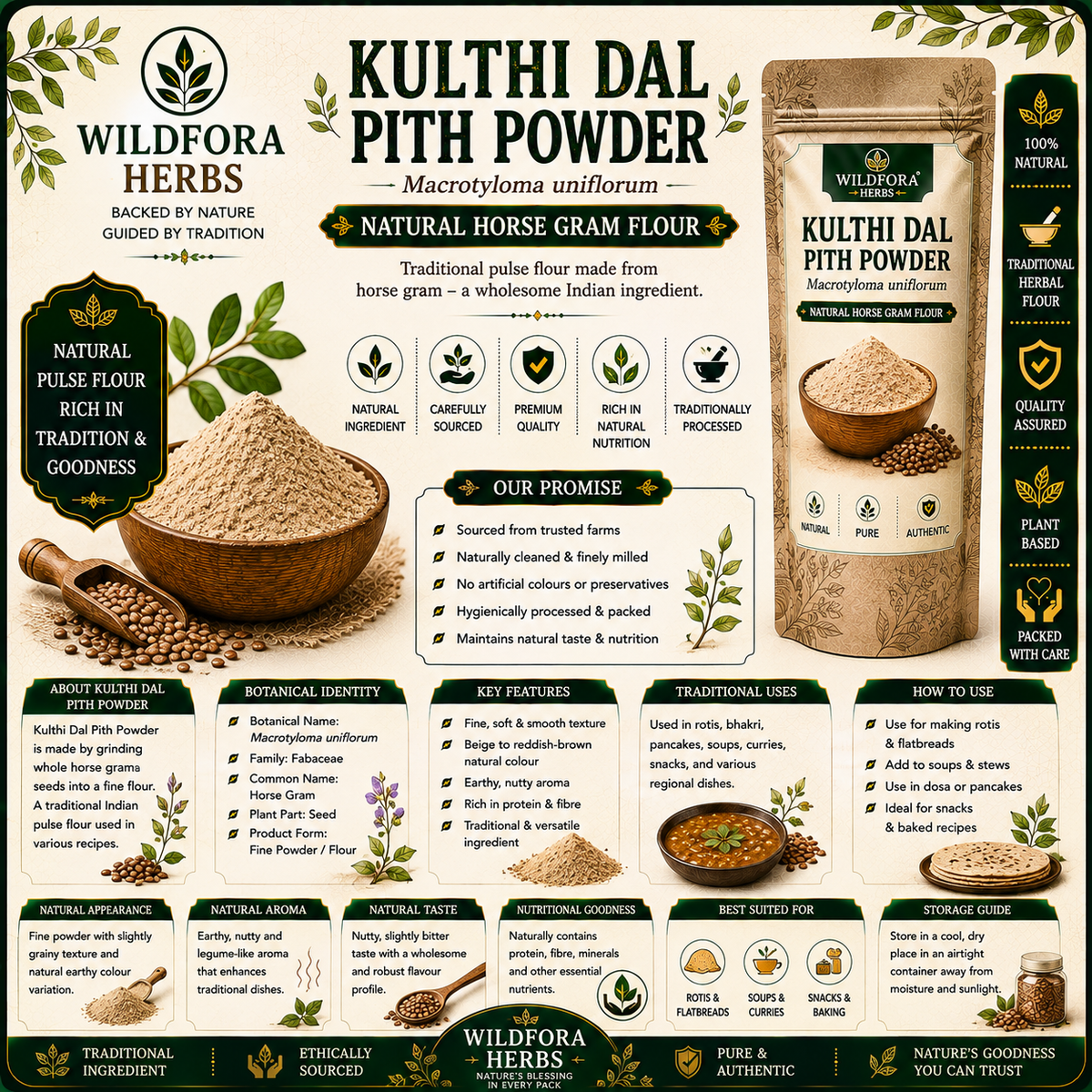Kulthi Dal Pith Powder Horse Gram Flour Macrotyloma Uniflorum Natural Aatta