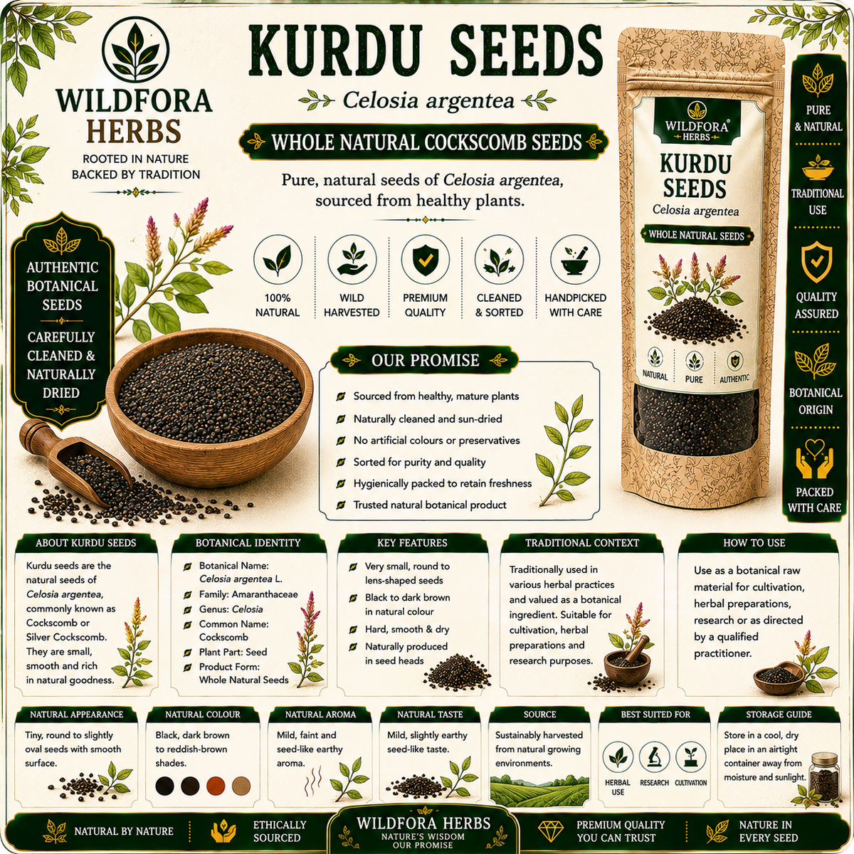 Kurdu Seeds Celosia Argentea Whole Natural Cockscomb Seeds