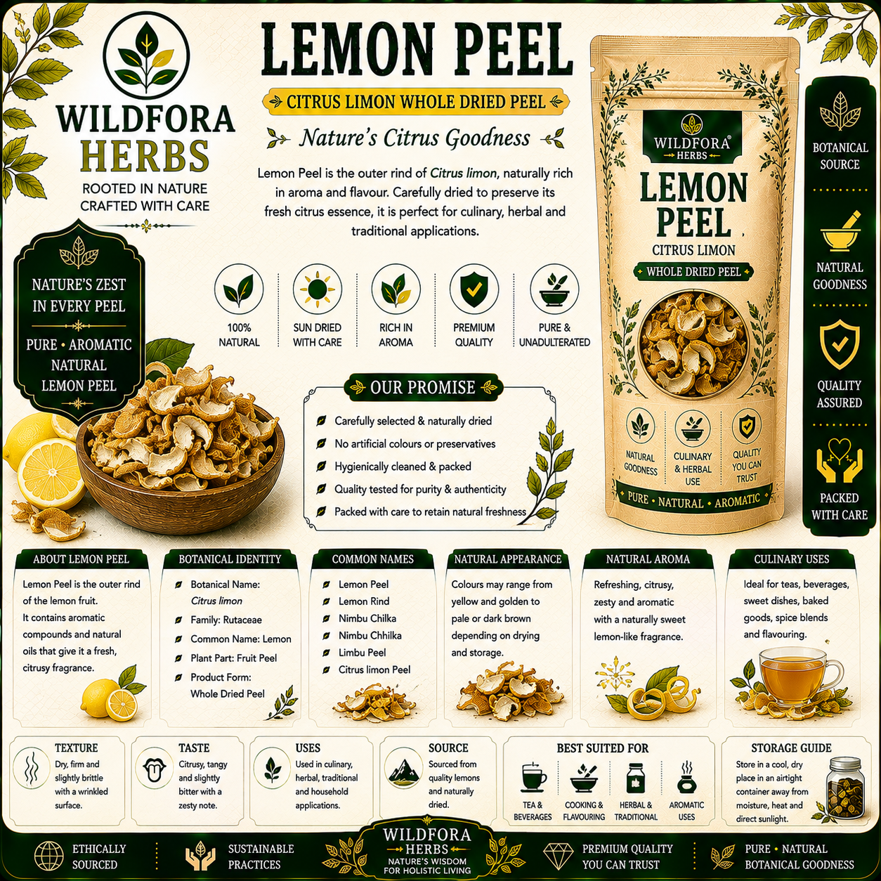 Lemon Peel Citrus Limon Whole Natural Dried Peel