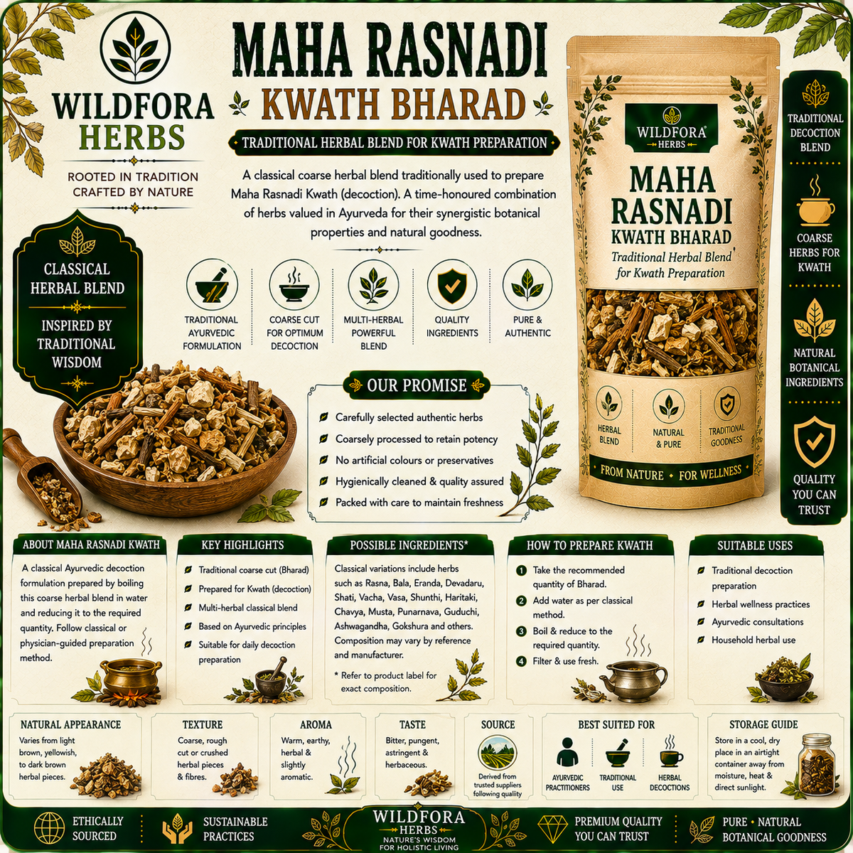 Maha Rasnadi Kwath Bharad Natural Herbal Raw Form Maharasnadi Blend