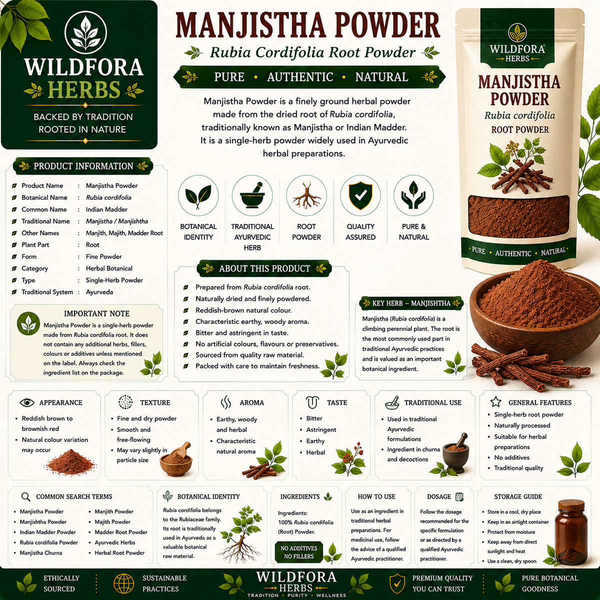 Manjistha Powder Rubia Cordifolia | Natural Herbal Root Powder