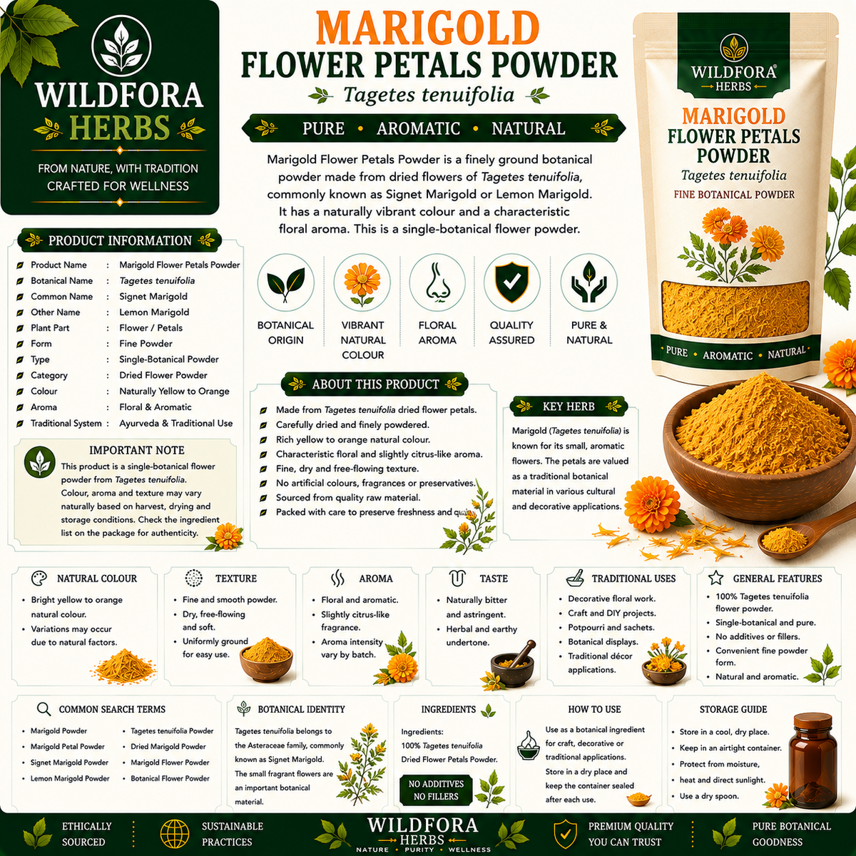 Marigold Flower Petals Powder Tagetes Tenuifolia Natural Herbal Powder