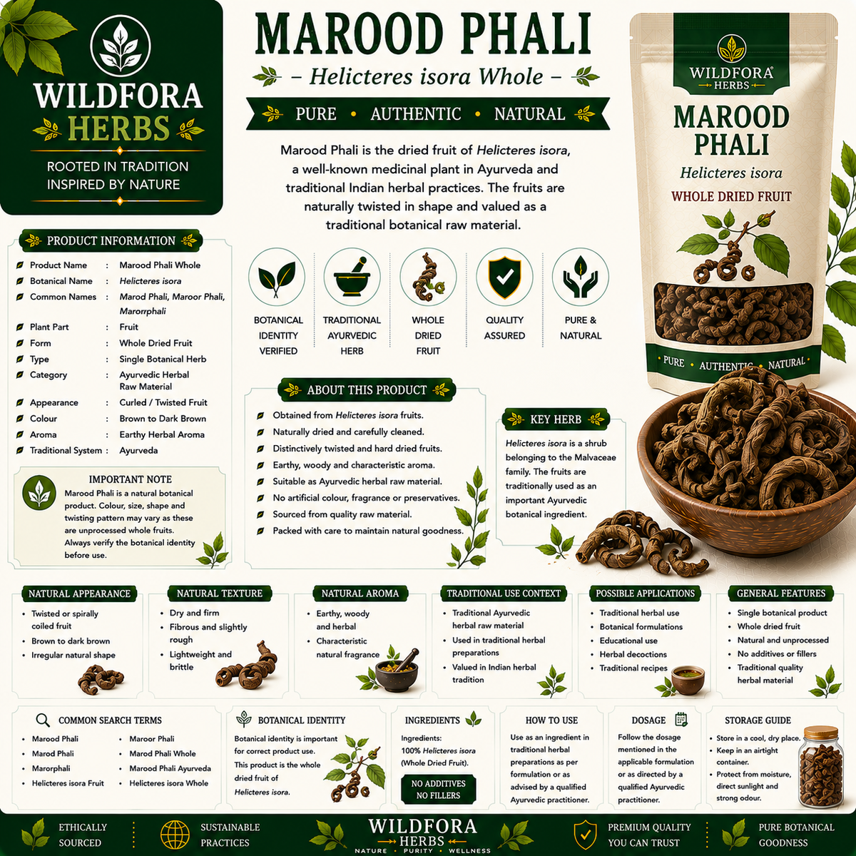 Marood Fali Helicteres Isora Whole Natural Marood Phali