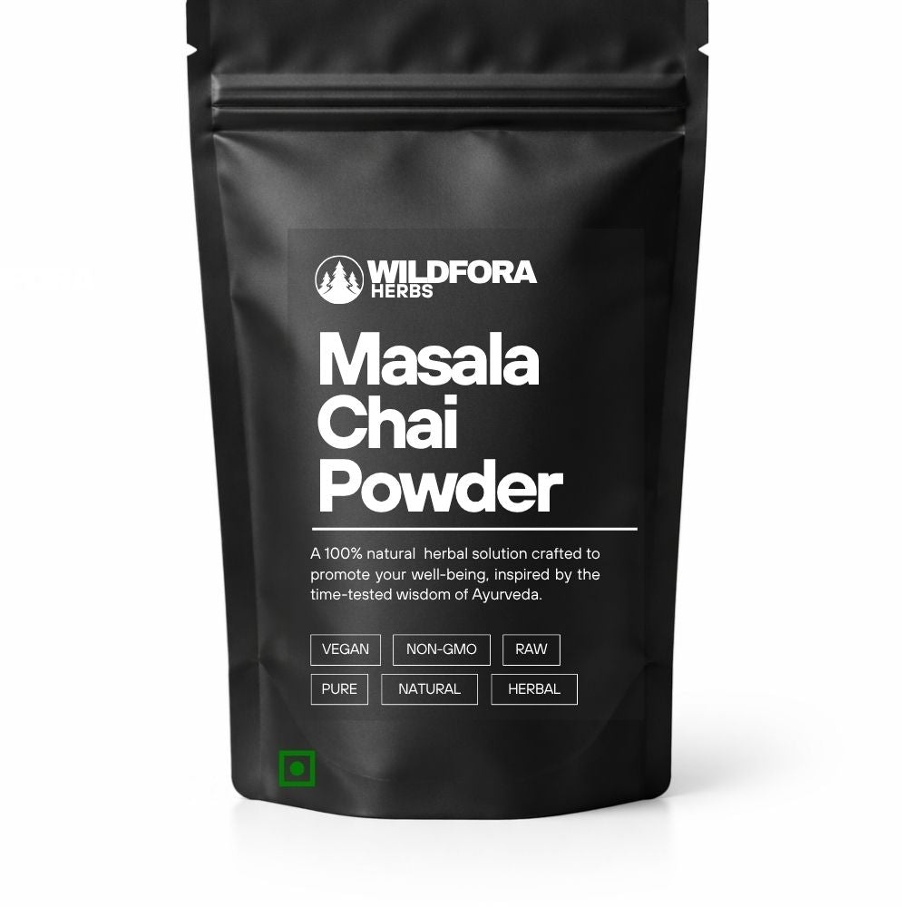 masala chai powder, chai masala, spice blend, natural supplement, wildfora, tea powder, herbal wellness, beverage mix, traditional spice, chai mix