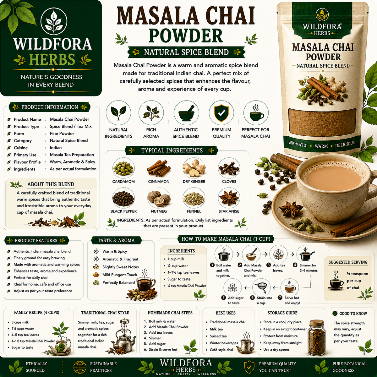 Masala Chai Powder Natural Spice Blend Tea Mix