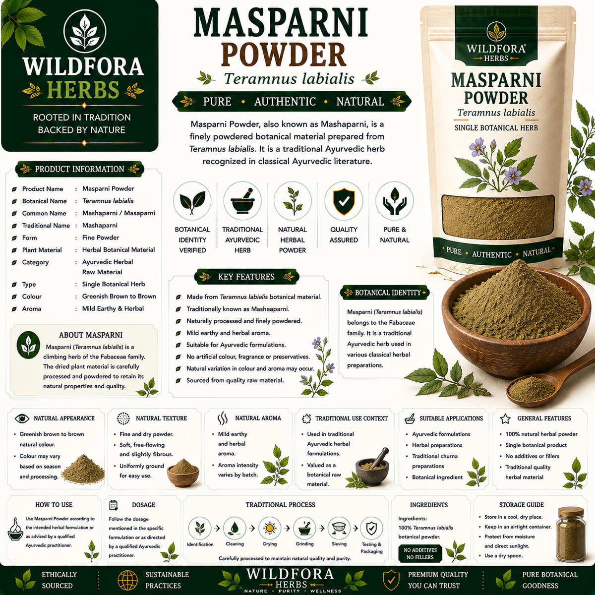Masparni Powder Teramnus Labialis | Mashaparni Herbal Powder