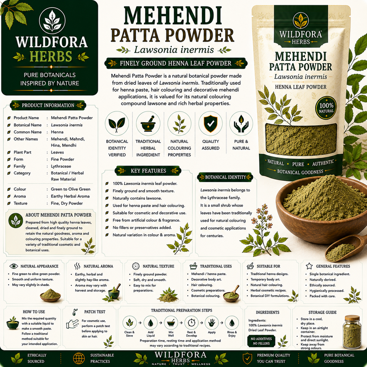 Mehendi Patta Powder Lawsonia Inermis | Henna Leaf Powder