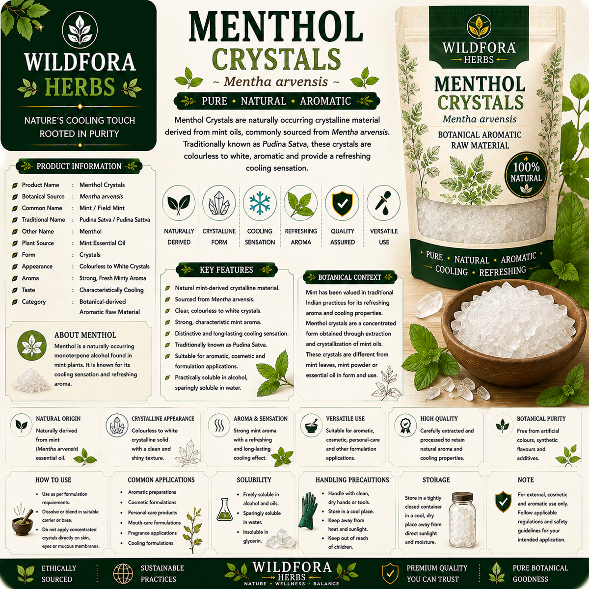 Menthol Crystals Mentha Arvensis Natural Peppermint Pudina Satva
