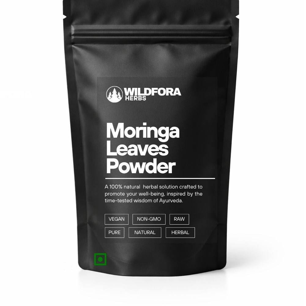 moringa powder, moringa oleifera, herbal powder, natural supplement, wildfora, leaf powder, herbal wellness, ayurvedic powder, traditional herb, plant powder; 