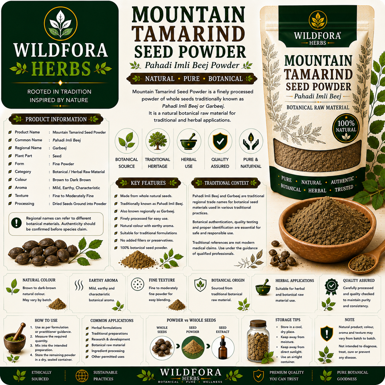 Mountain Tamarind Seeds Powder Pahadi Imli Beej Herbal Powder