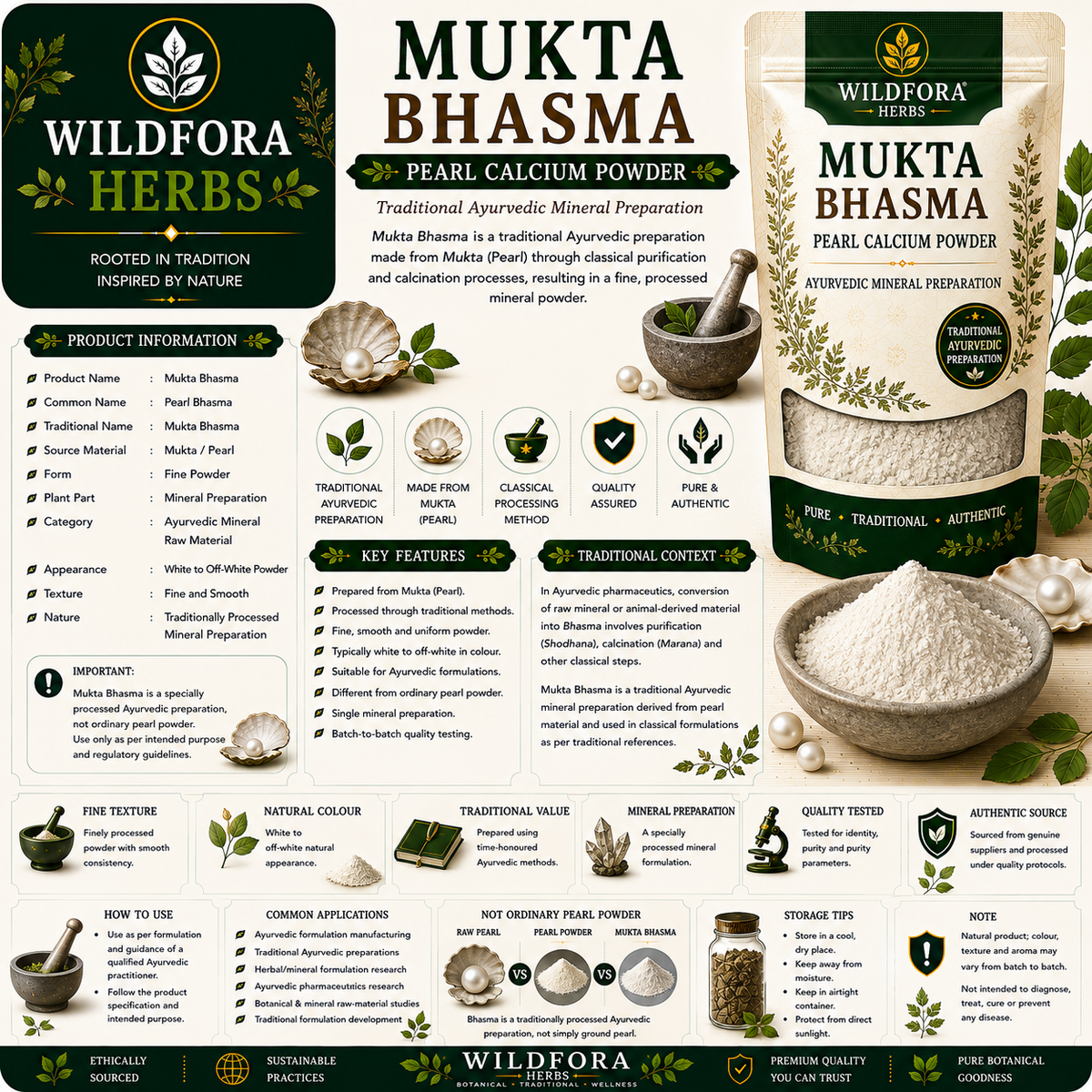 Mukta Bhasma Pearl Calcium Powder Ayurvedic Mineral Preparation
