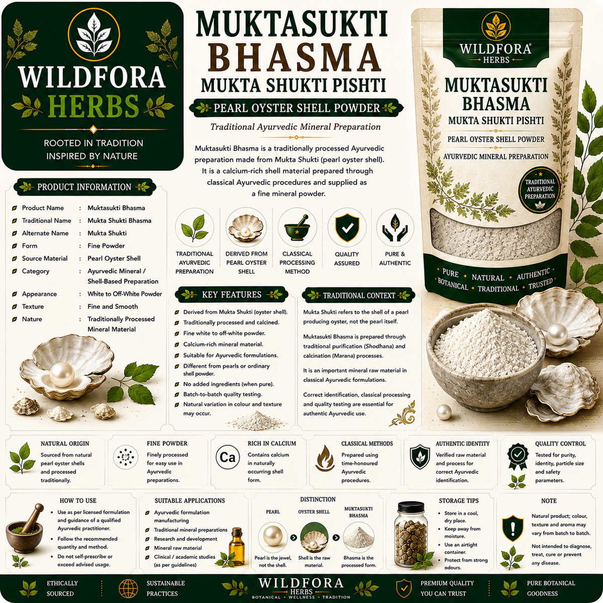 Muktasukti Bhasma Mukta Shukti Pishti Pearl Oyster Calcium Powder