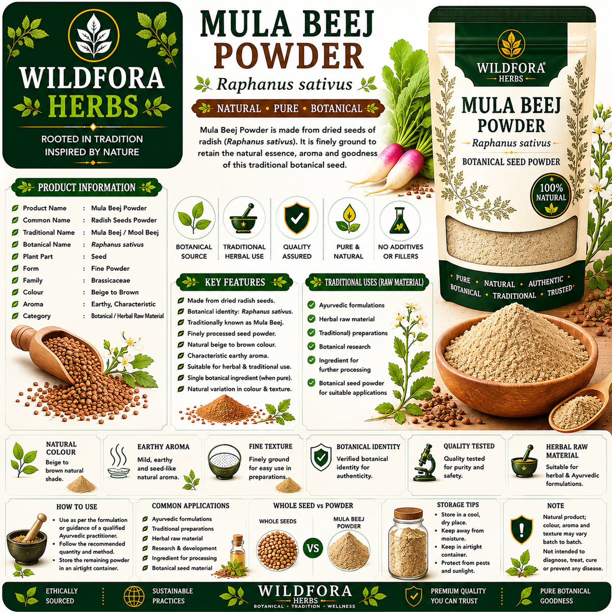 Mula Beej Powder Raphanus Sativus | Radish Seeds Powder