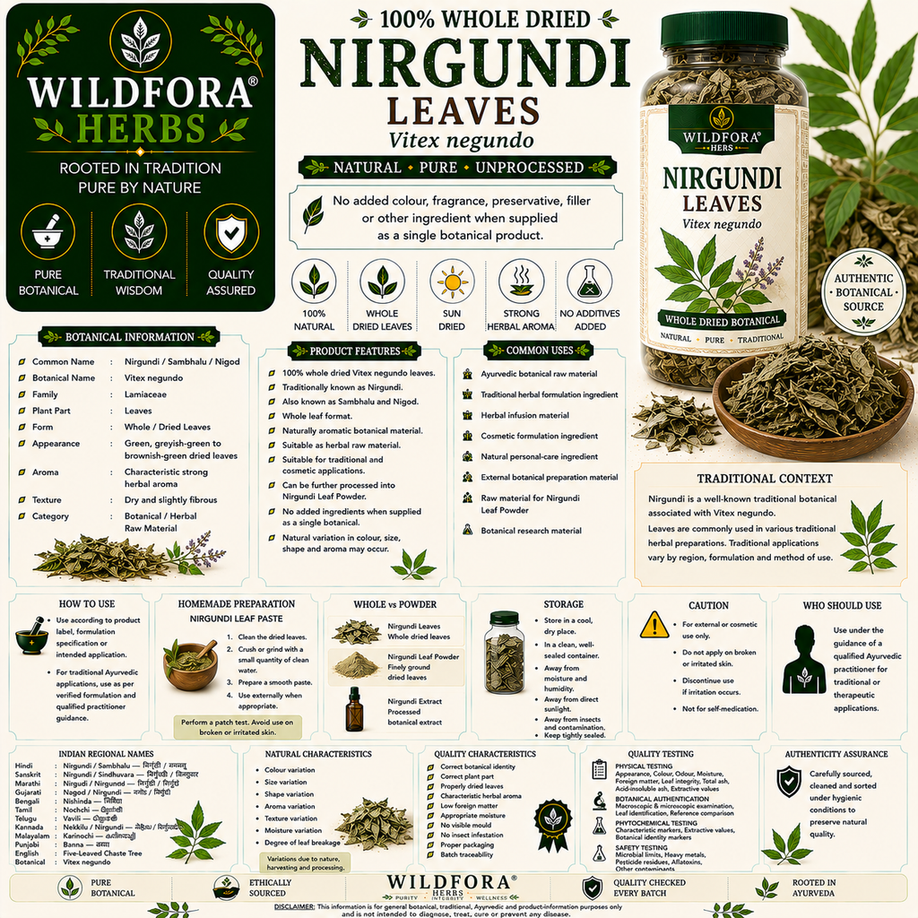 Nirgundi Leaves Vitex Negundo Whole Natural Sambhalu Nigod Pan