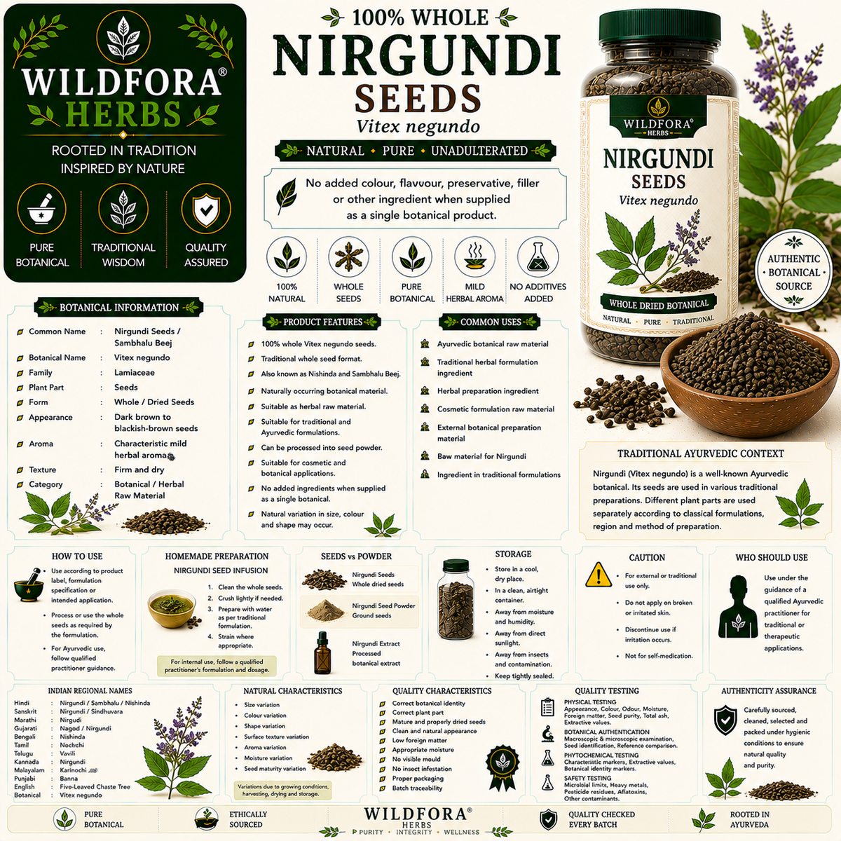 Nirgundi Seeds Vitex Negundo Whole Natural Sambhalu Beej Chaste Seeds

