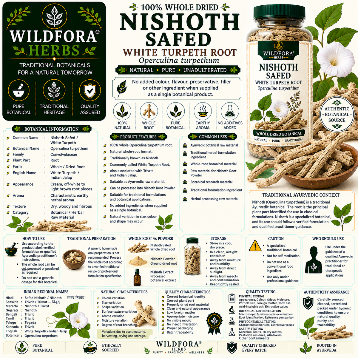 Nishoth Safed Operculina Turpethum Whole Natural White Turpeth Root