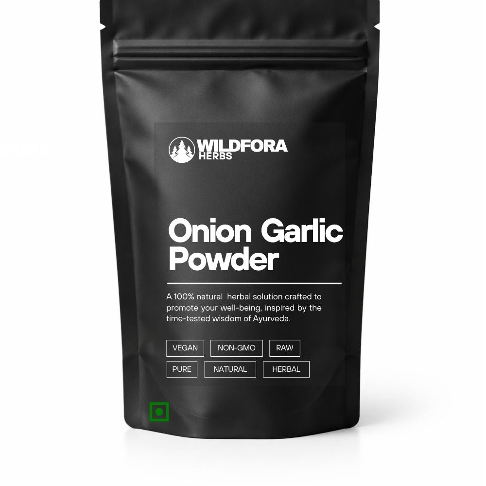 onion garlic powder, allium blend, spice powder, natural supplement, wildfora, seasoning powder, cooking spice, herbal powder, traditional spice, spice mix