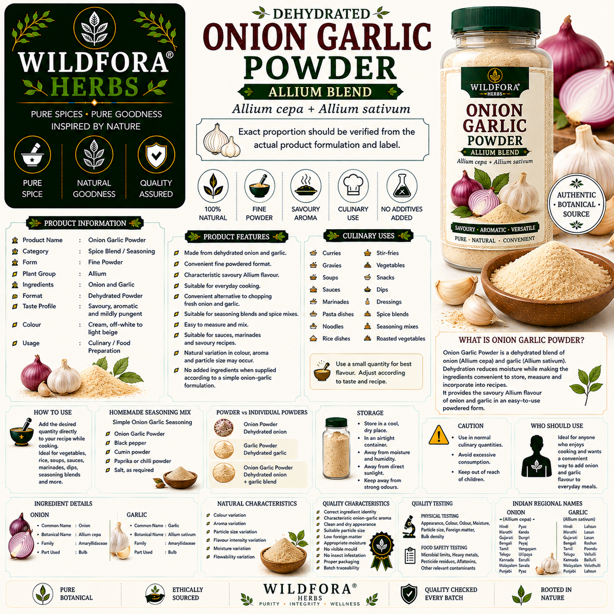 Onion Garlic Powder Allium Blend | Dehydrated Spice Mix