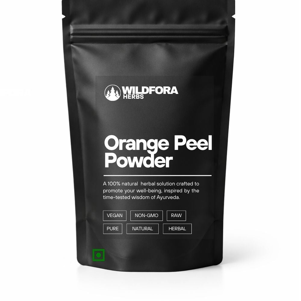 orange peel powder, citrus sinensis, herbal powder, natural supplement, wildfora, peel powder, herbal wellness, ayurvedic powder, traditional herb, plant powder