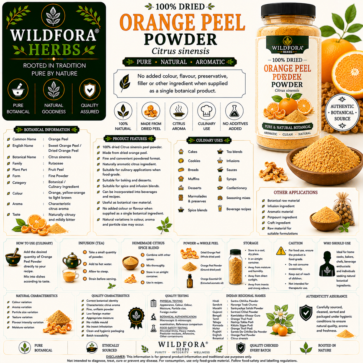 Orange Peel Powder Citrus Sinensis | Dried Orange Peel Powder