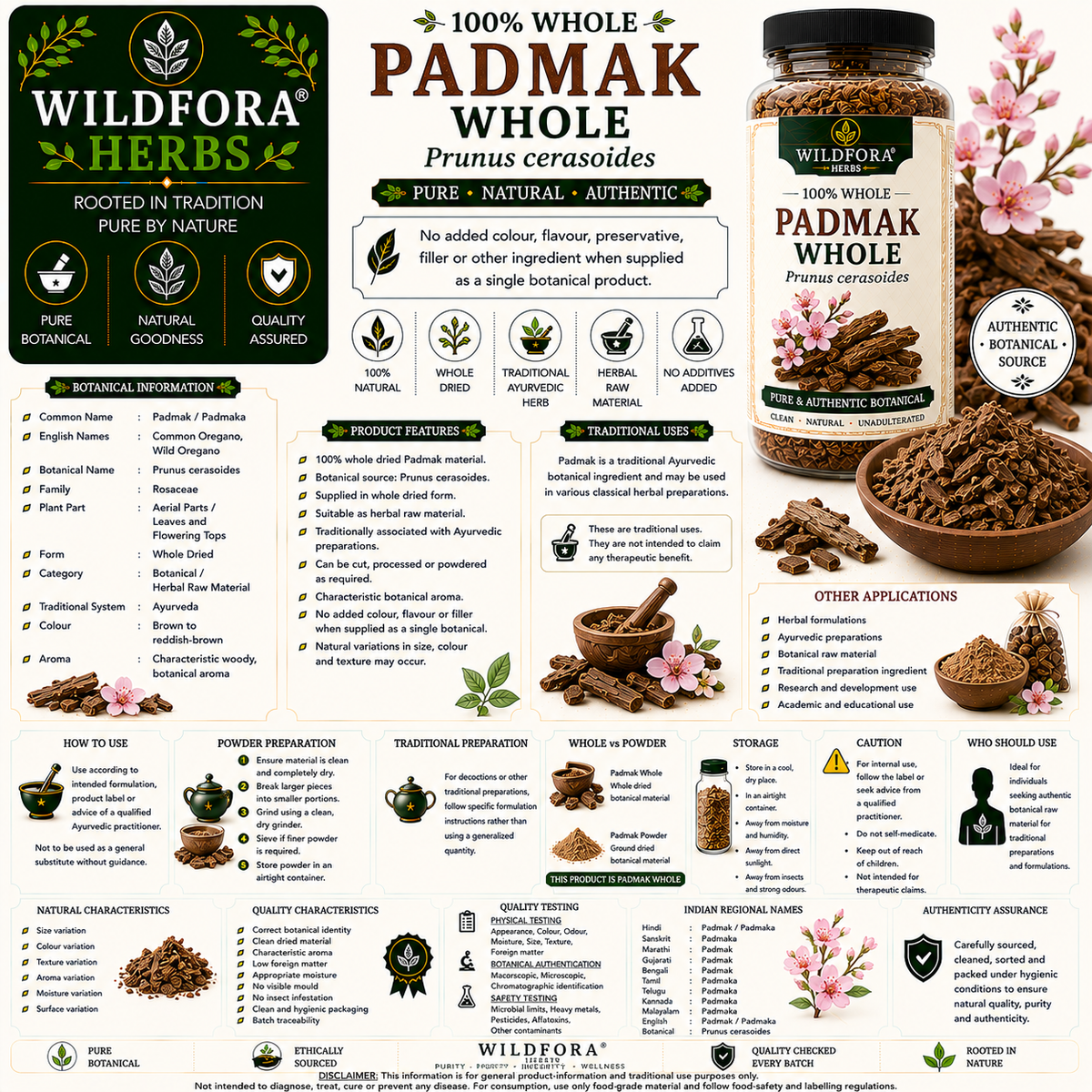 Padmak Prunus Cerasoides Whole Natural Padmaka Herbal Product