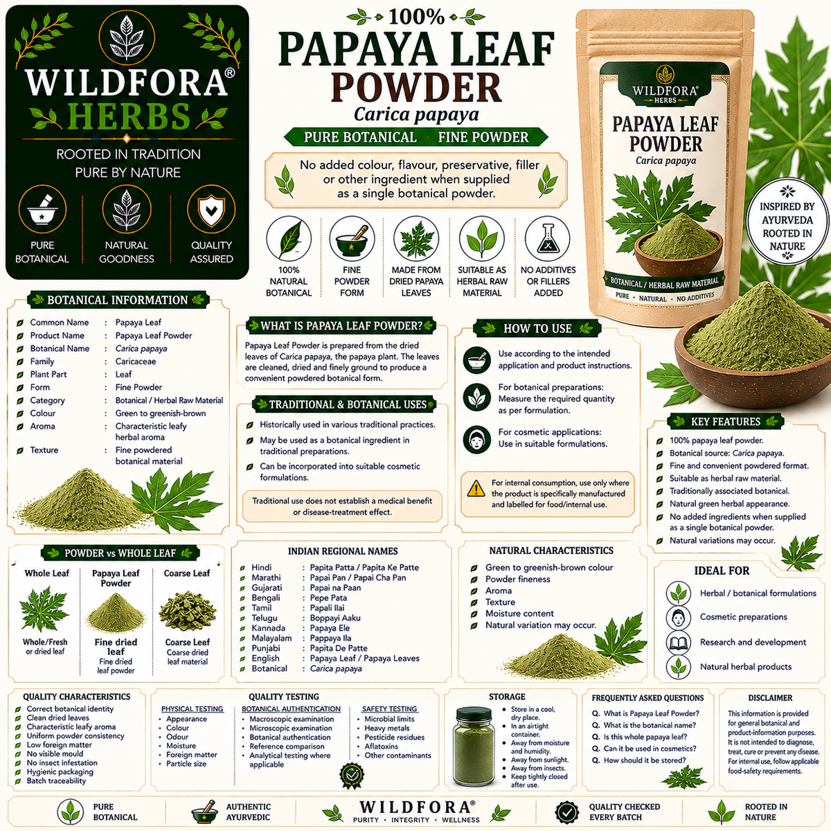 Papaya Leaf Powder Carica Papaya | Papaya Pan Leaf Powder