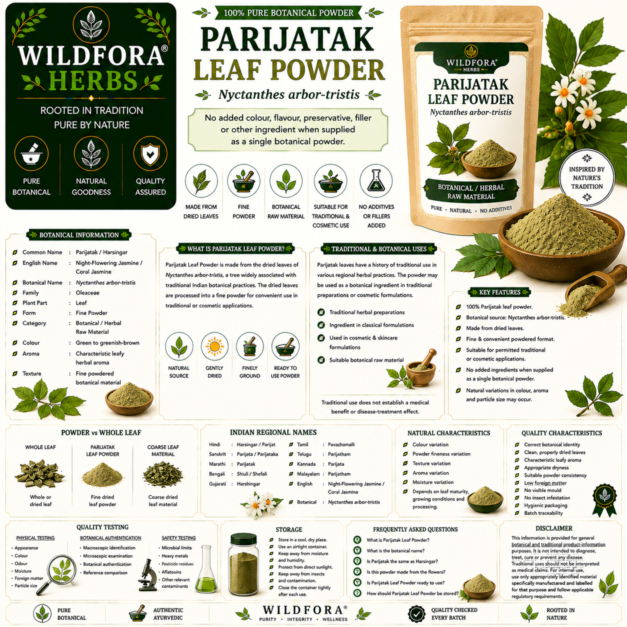 Parijatak Leaf Powder Nyctanthes Arbor Tristis | Harsingar Leaf Powder