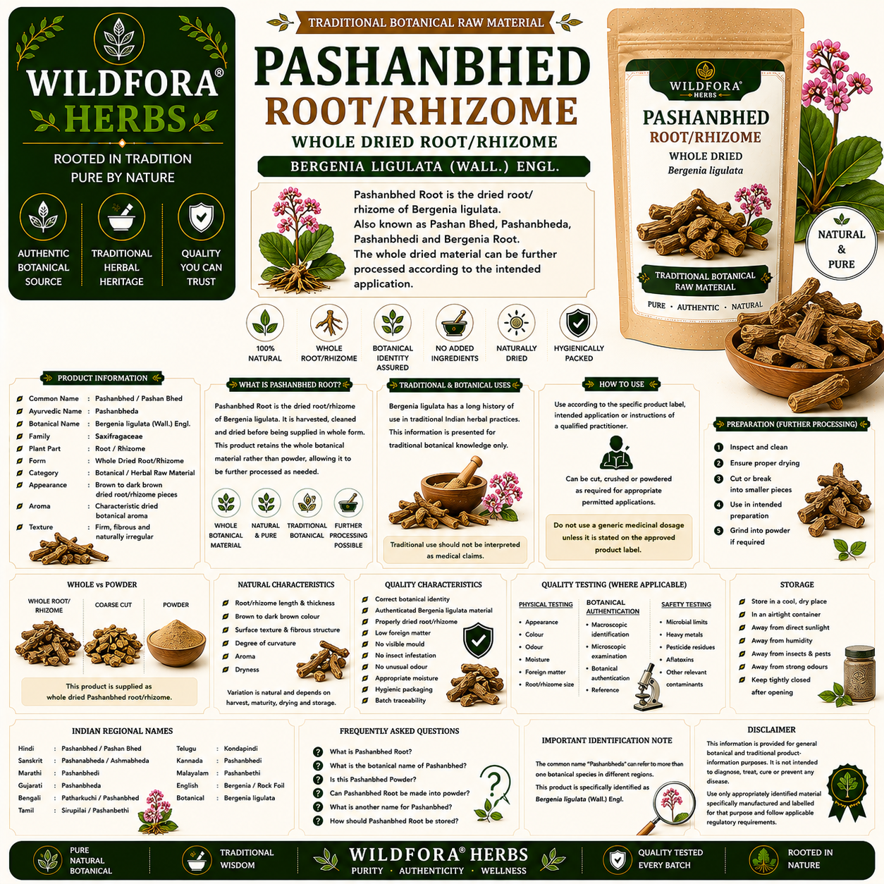 Pashanbhed Root Whole Bergenia Ligulata Natural Patharchatta