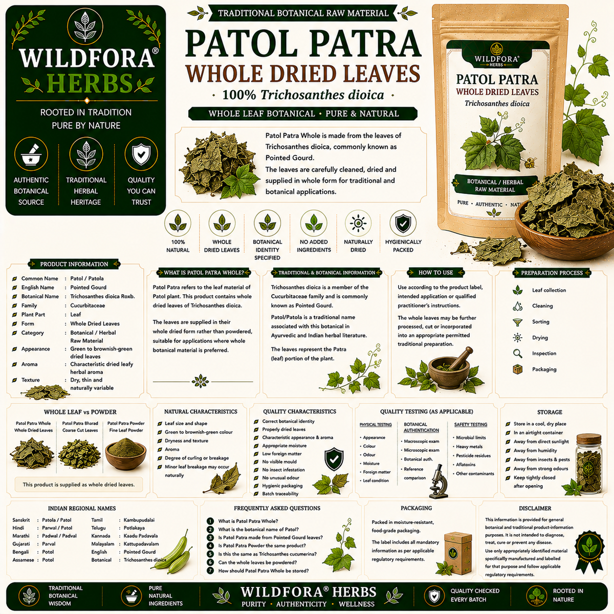 Patol Patra Whole Trichosanthes Dioica Pointed Gourd Leaves